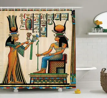 

Egyptian Shower Curtain Set Old Egyptian Papyrus Depicting Queen Nefertari with Historical Empire Artwork