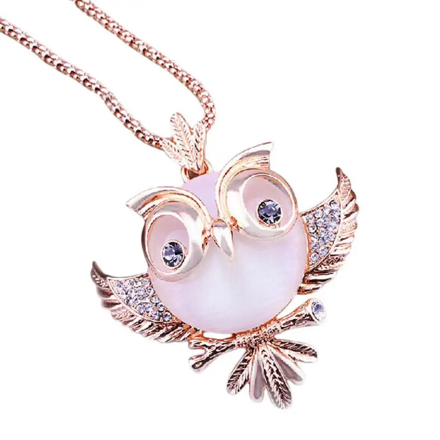 

2018 hot sale Rose Gold Retro Antique Alloy With Rhinestone Crystal Owl Necklace gift drop shipping Mar 22