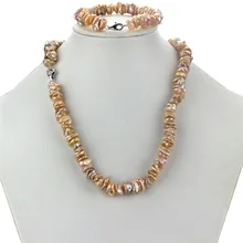 Snh последние AA 9-10 мм Кеши жемчужина Цепочки и ожерелья и браслет стерлингового серебра 925 пробы Природные Жемчуг культивированный комплект ювелирных изделий для женщин