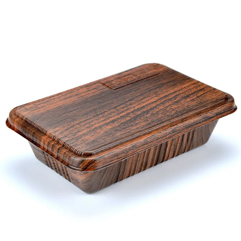 

Wood Grain Design Disposable Food Container Snack Packing Boxes Microwaveable PP Bento Box