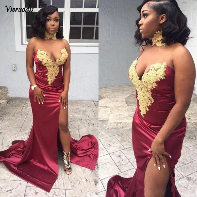 

Sweetheart High split Arabic Prom Dresses 2019 Sexy Off Shoulder Long Mermaid Formal Evening Gown with Gold Lace