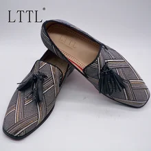 Luxurious Handmade Gingham Men Loafers Italy Style Gold Striped Mens Dress Shoes Tassel Party And Banquet Men's Flats With Rivet Luxurious Handmade Gingham Men Loafers Italy Style Gold Striped Mens Dress Shoes Tassel Party And Banquet Men's Flats With Rivet