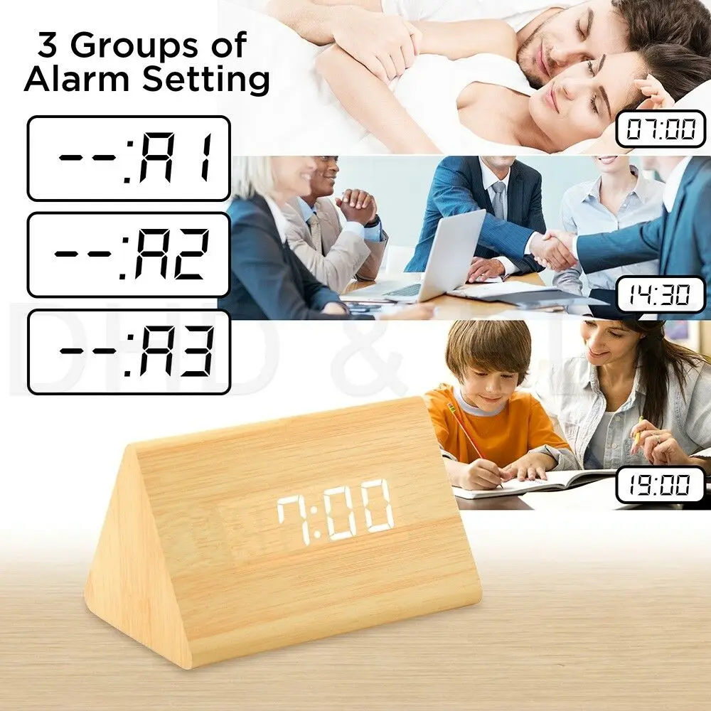 Деревянный куб светодиодный Будильник цифровой настольные часы треугольная призма деревянный стиль комнатной температуры показ часов