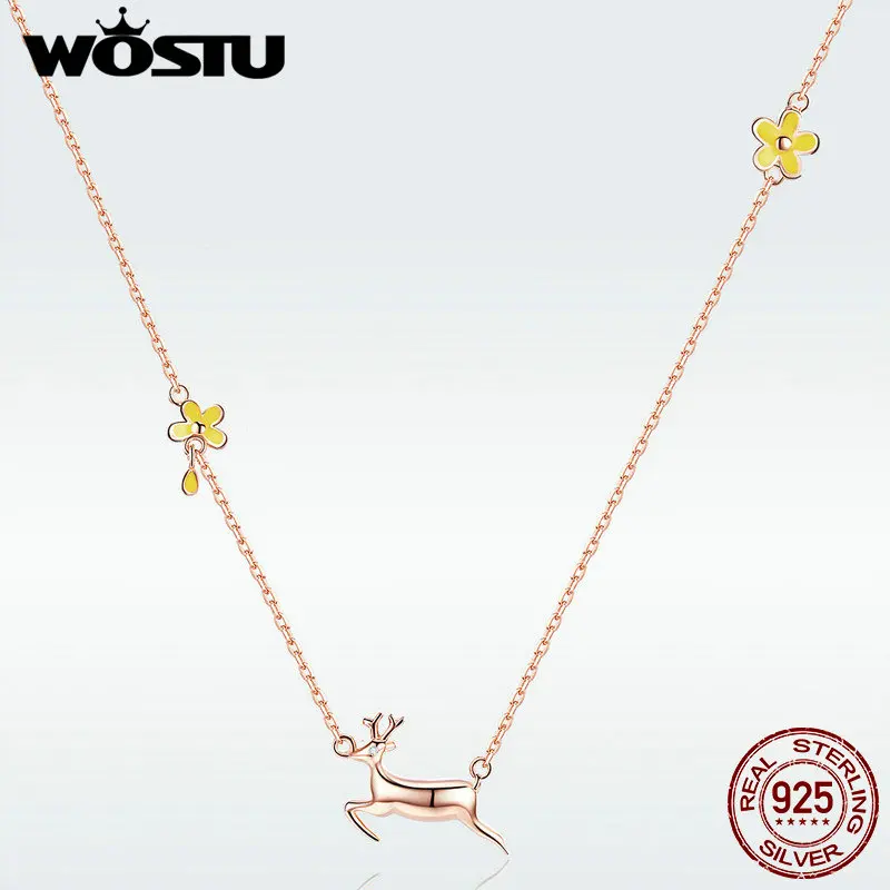 WOSTU New Arrival 100% 925 Sterling Silver Leaping Mi-Lu Deer Pendant Necklace For Women Original Jewelry Delicate Gift DAN006 | Украшения