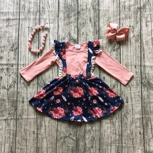 Image 4 - Spring/winter baby girls clothes cotton camper bus yard floral halter Button Straps dress boutique long sleeve match accessories