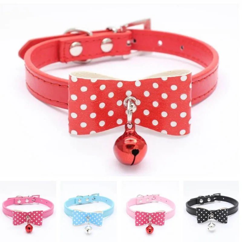 Knit Bowknot Adjustable Leather Dog Puppy Pet Collars Necklace Collars
