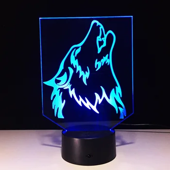 

Free Shipping Wolf Shape 3D night Light Colorful LED Night Light lamp 3d illusion Mood Lamp novelty Baby Kids Bedroom Light
