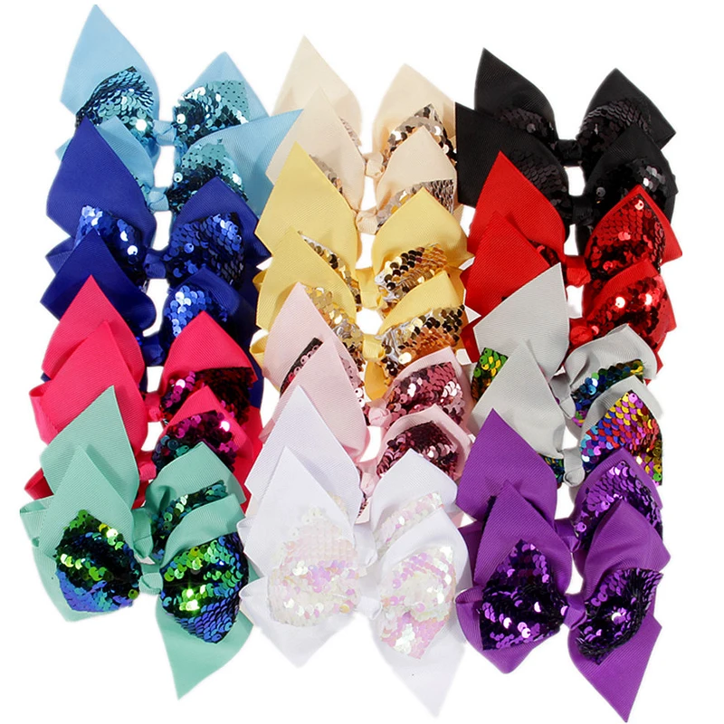 

12pcs/lot 4.7"Reversible Sequins HairBows For Girls Kids Christmas headwear Women Accessories for hair Large Hair Bows No Clips