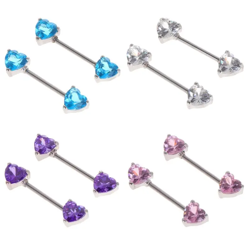

2pcs Women Sexy Nipple Piercing Surgical Heart Shaped Zircon Shield Bars Jewelry For Women Statement Body Accessories