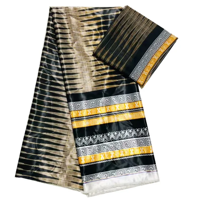 african wax print silk fabric hot selling silk fabrics black and red silk satin farbic with chiffon set 4+2yards