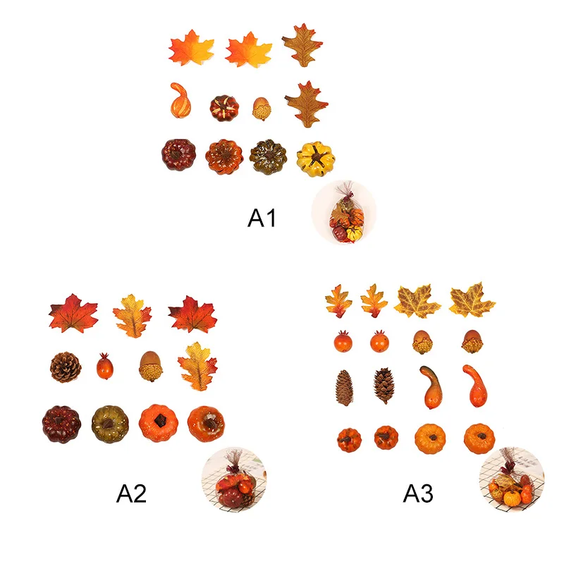 Осенние цветные искусственные тыквы с искусственными кленовыми листьями, настольные украшения для Хэллоуина, Дня благодарения