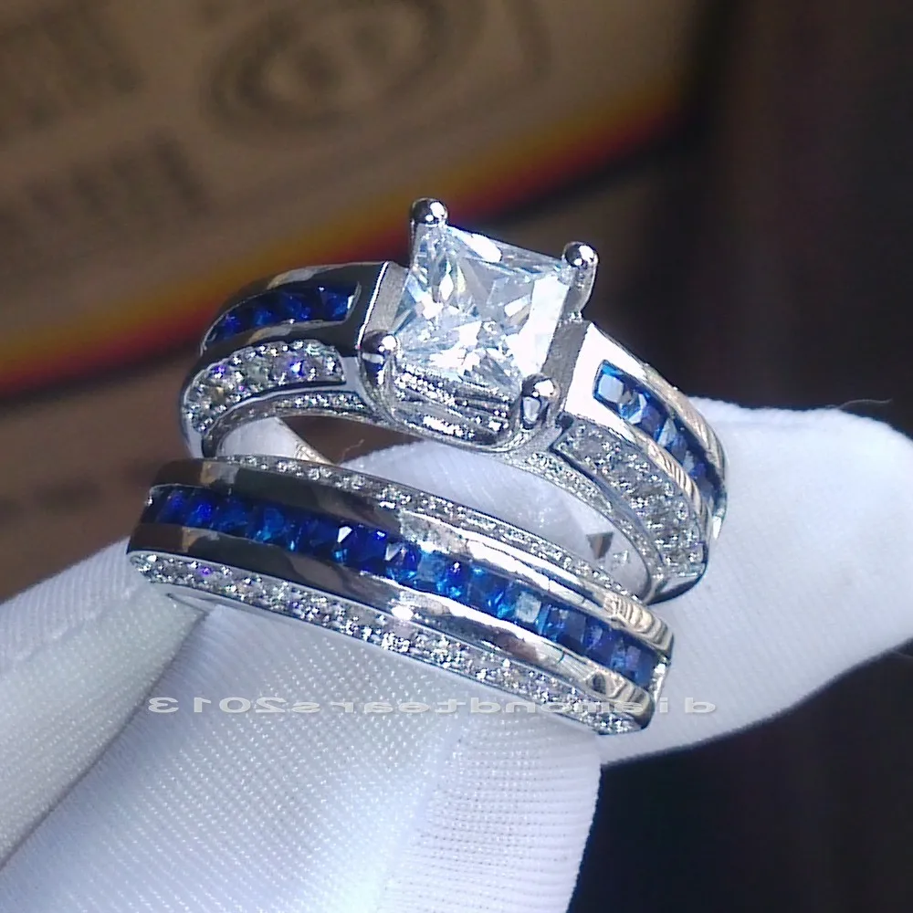 Professional Whole Size 5 100 Luxury Trendy Jewelry 10kt White Professional Whole Size 5 100 Luxury Trendy Jewelry 10kt White Gold Filled Blue Aaa Cz Simulated Stones Wedding Ring Set In Engagement Rings From