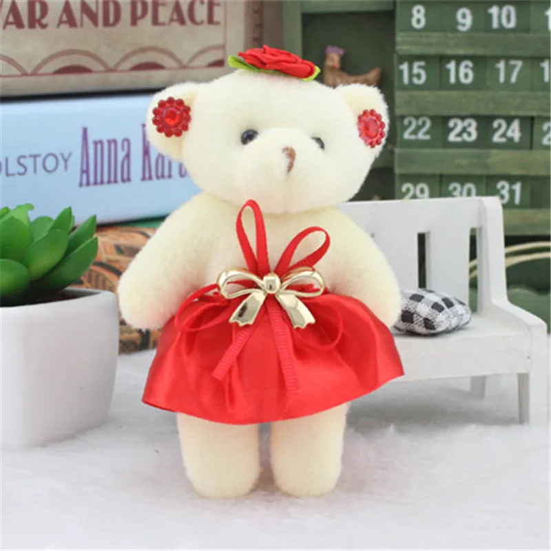 Lovely Teddy Bear Plush Toys Diamond Floral Bear in Dress Dolls Pendants DIY  Bouquet Wedding Party Decor 13cm 12pcslot  (5)