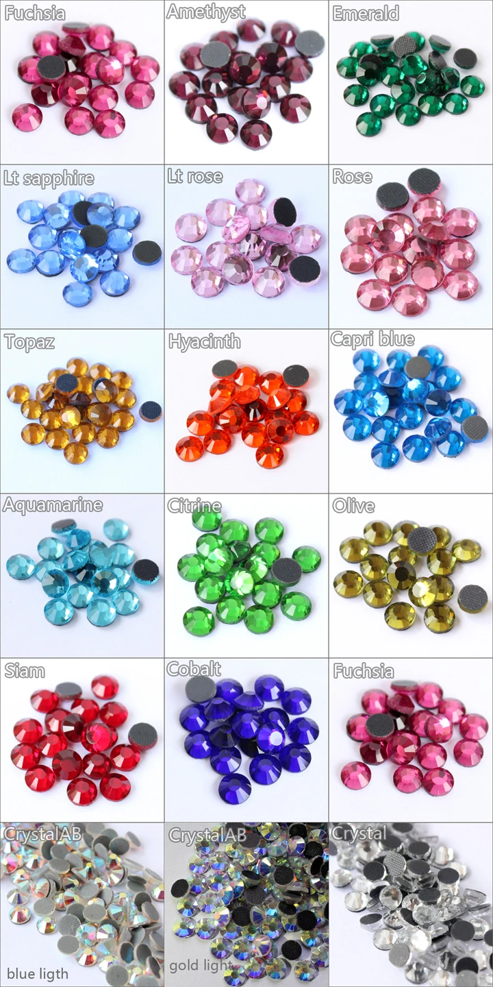 17 Colors Hotfix Iron On Flatback Rhinestones Mix Size(2Mm-6Mm) 2500 Pcs Stones*