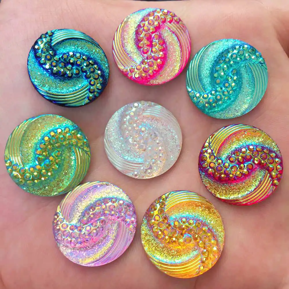 

New 20pcs AB resin 20mm 3D vortices round Flat back rhinestone Scrapbook DIY Wedding ornaments craft PW08*2