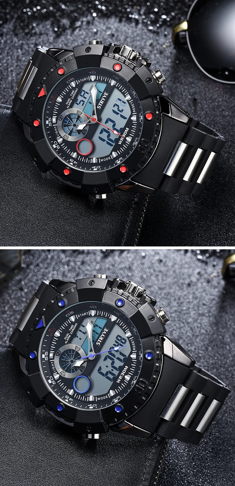 3ATM Waterproof New Brand Stryve Watches Men Cool Big dial Watches Women Double movement Analog Digital Military Watches Male