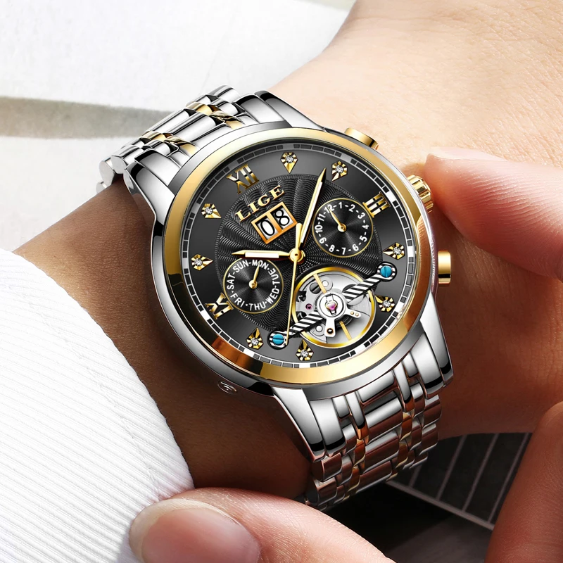 ييج أعلى العلامة التجارية الفاخرة الرجال الساعات التلقائي تاريخ الميكانيكية ووتش الذكور الفولاذ المقاوم للصدأ للماء الرياضة ووتش الرجال ...