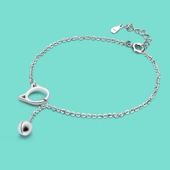 

Cute Cat Bell Pendant Bracelet S925 Sterling Silver Bracelet for Woman Solid Silver Lady Birthday Party Accessories bijoux