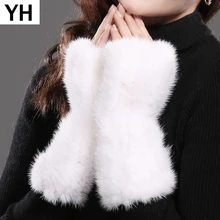 Горячая Распродажа, женские перчатки из натурального меха норки, женские вязаные меховые без пальцев, зимние перчатки из натурального меха норки, варежки из натурального меха норки