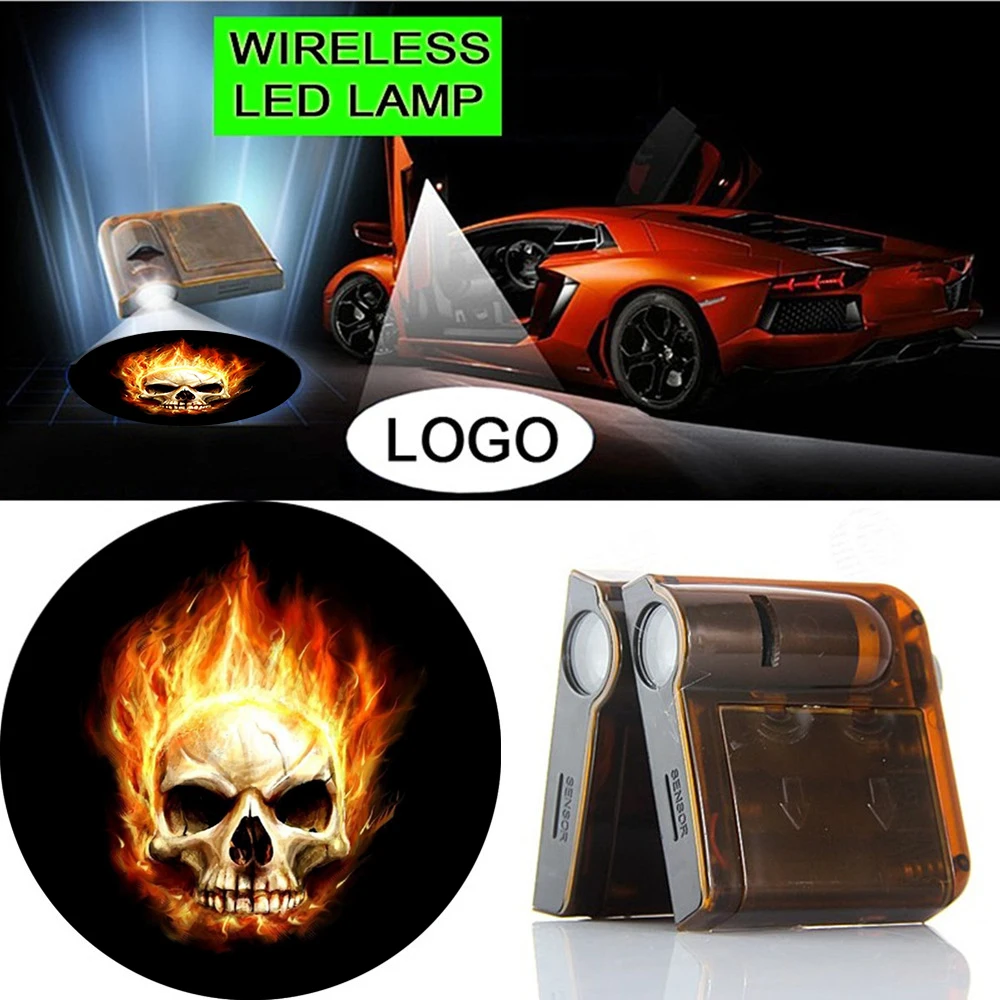 

Auto Door Courtesy Projection Ghost Light RIDER Skull Logo Welcome LED Emblem Lamp Wireless 3W #2245*2