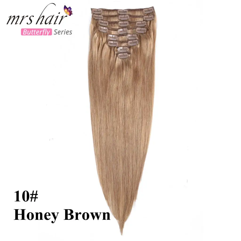 #10 MRS HAIR, Омбре, человеческие волосы для наращивания на заколках, волосы для наращивания, блонд, натуральные волосы remy на заколках, прямые волосы на заколках - Цвет: #10