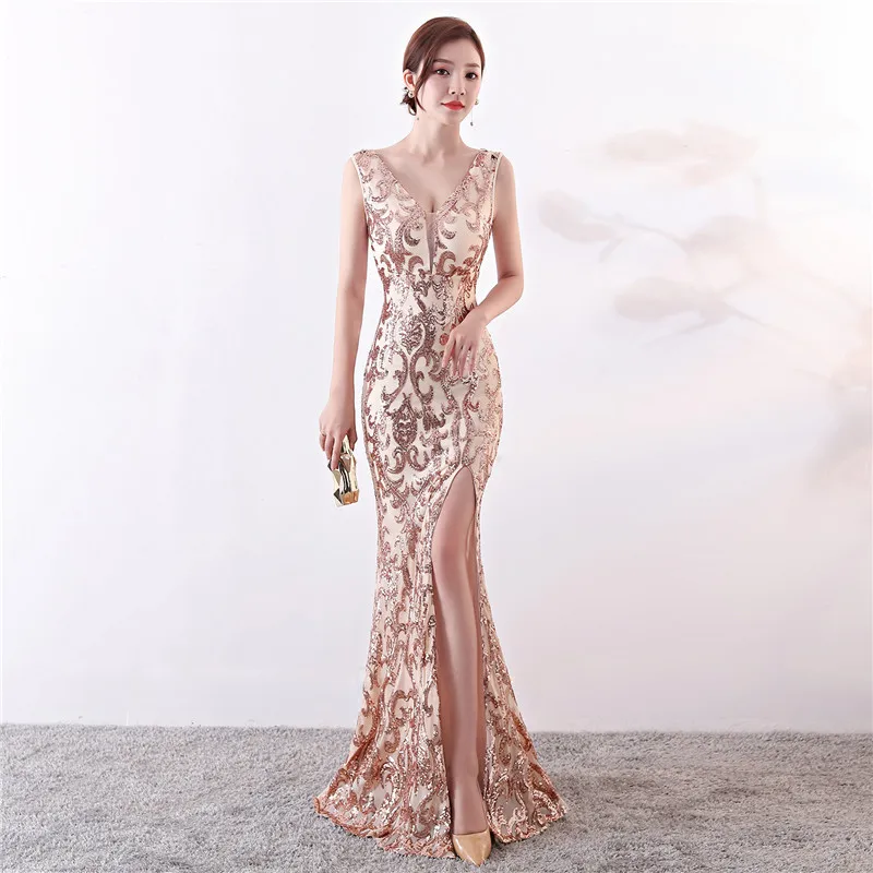 

Elegant Sequin Long Party Dress Women Sexy Sleeveless Backless Split Bodycon Dress Summer Elegant Black Formal Maxi Dress robe