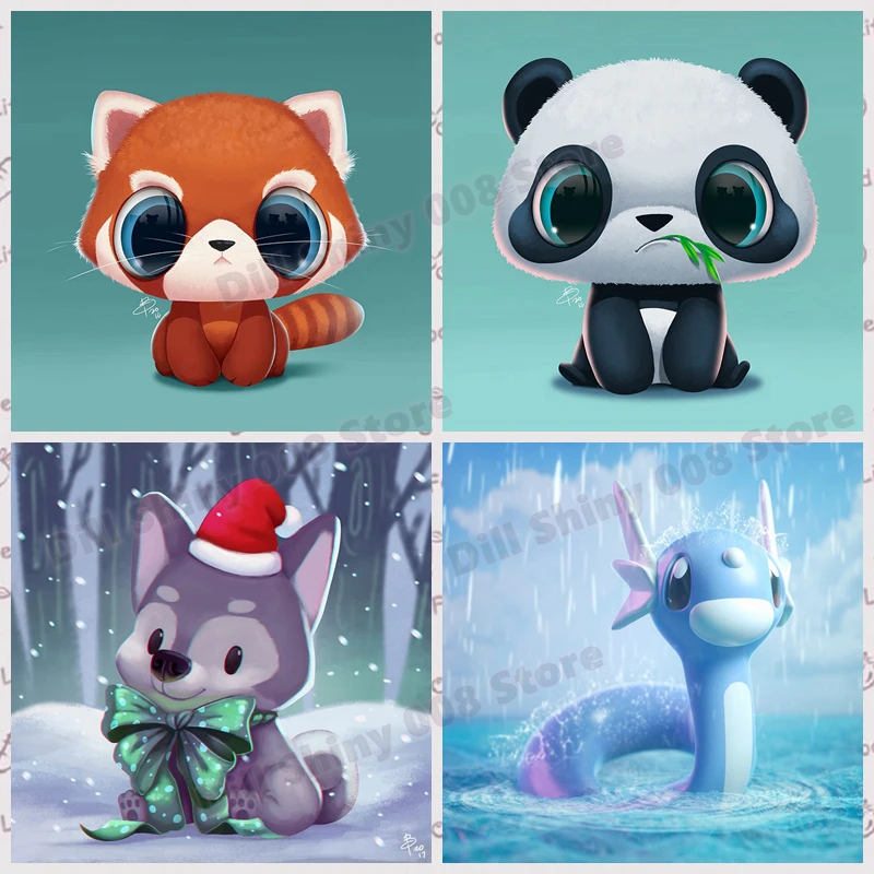 Cute cartoon animals panda dog snake Resin Ribbon Mosaic 5D DIY Embroidery Diamond Painting 3D Cross Stitch sticker room decor | Дом и сад