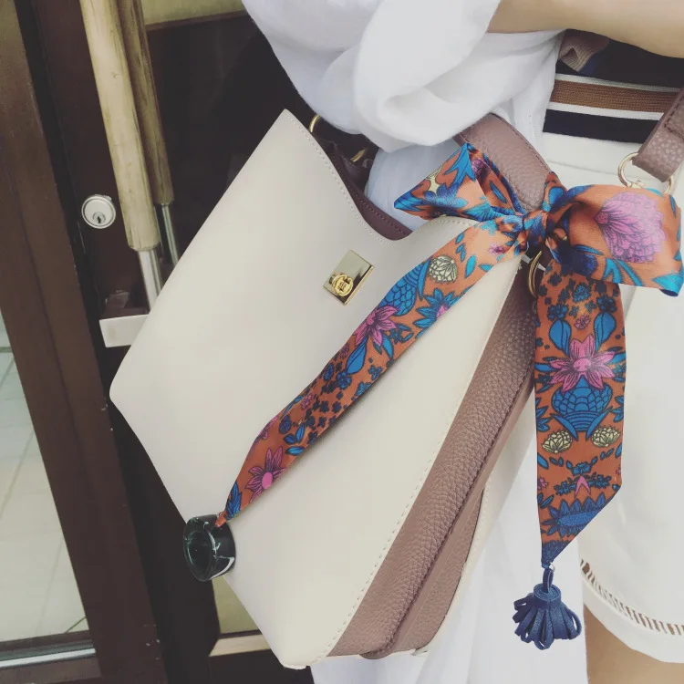 Женская сумка, новинка, сумка-мешок, корейская мода, простая Портативная сумка через плечо, Сумка с шарфом