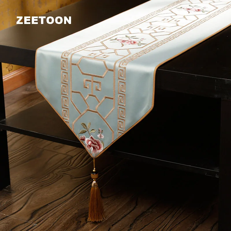 

Home Textile Modern Table Runner Embroidered High Grade Tablecloth / Living Room Tea Mats Decor Long Mat Placemat Hotel Bed Flag