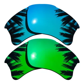 

(Ice Blue Mirrored+Green Mirrored Coating) 2-Pairs Polarized Replacement Lenses for Flak Jacket XLJ 100% UVA & UVB Protection