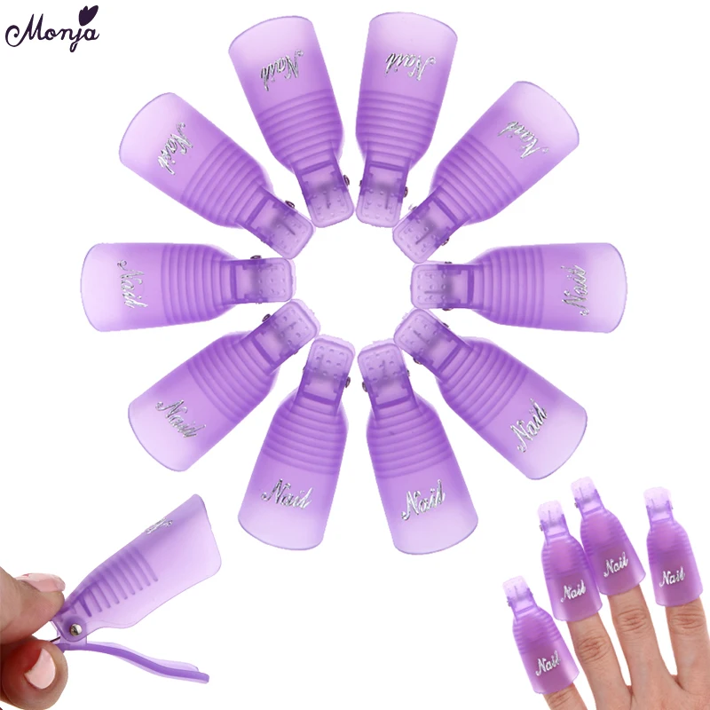

Monja 10Pcs/Lot Nail Art Gel Polish Remove Soaker Cap Set Resuable Degreaser Finger Wrap Clean Soak Off Clip Manicure Tool Kit
