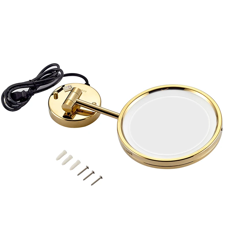 GuRun Vanity освещенное золото макияж зеркало с электрической вилкой, двусторонняя 360 градусов Поворотный выдвижная ванная комната M1807DJ