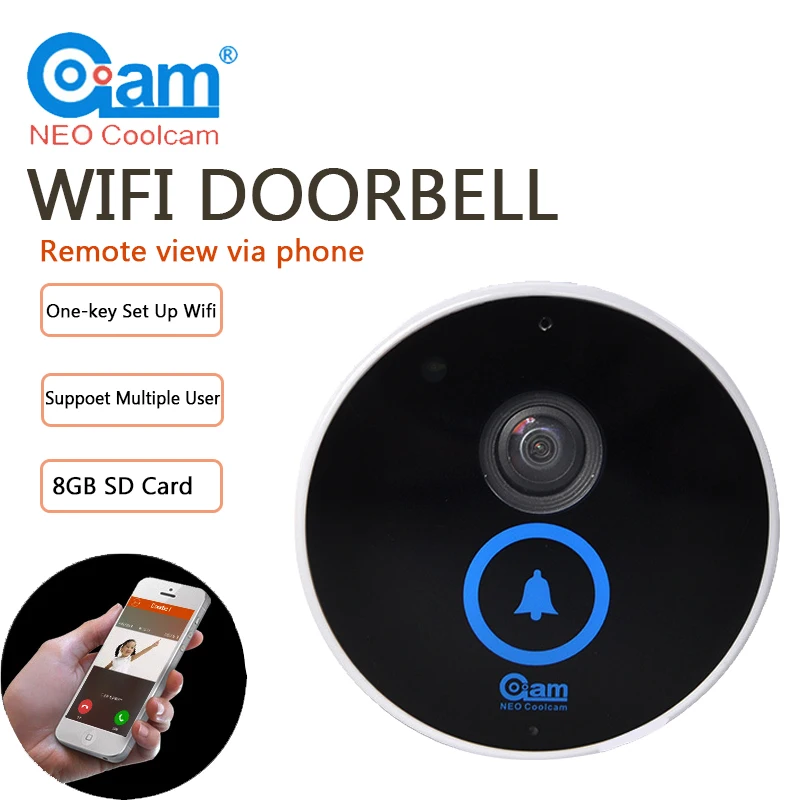 

NEO Coolcam Video Doorbell Door Bell Kits Wi-Fi HD 720P Camera Two Way Audio Waterproof Indoor Mini Loudspeaker Built 8GB Card