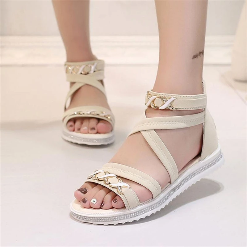 shoes woman  slippers  sandals girls  Women Flat Shoes Summer Soft Leather Leisure Ladies Sandals O0515#3004