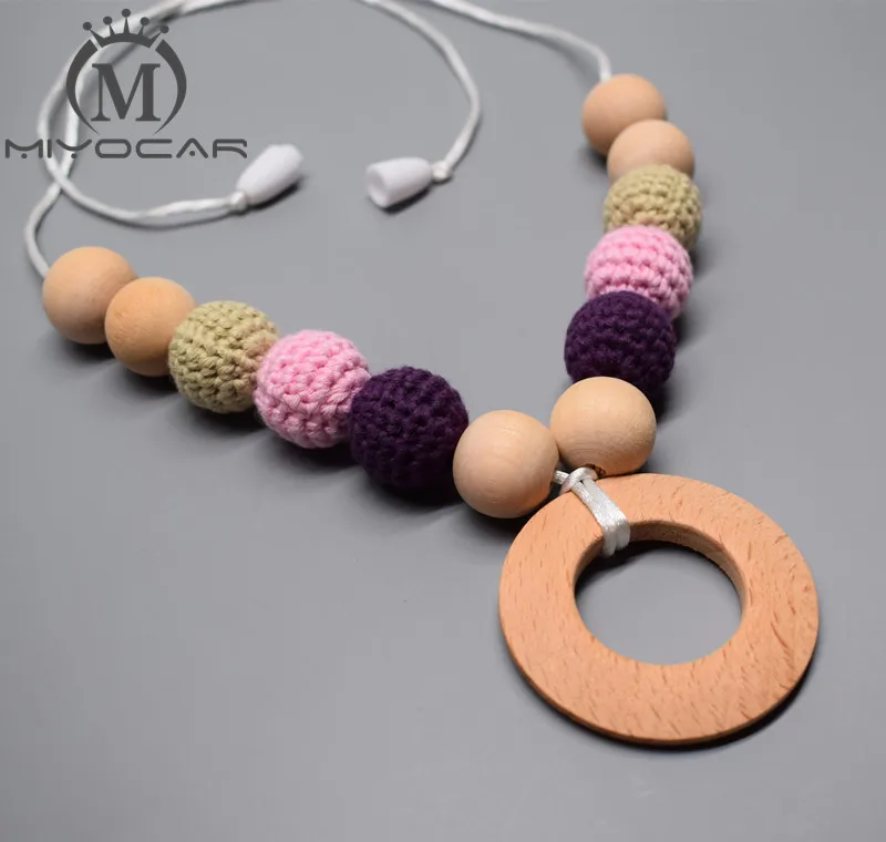 

Nursing Necklace with Wooden Ring - Grey pink purple wood beads Teething Necklace Breastfeeding necklace Mommy necklace Baby