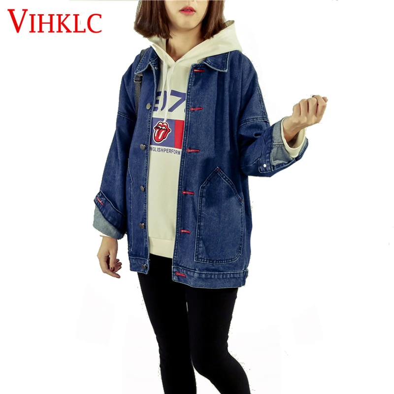 Демисезонный Для женщин джинсовая куртка 2017 Винтаж Harajuku oversize в Корейском стиле