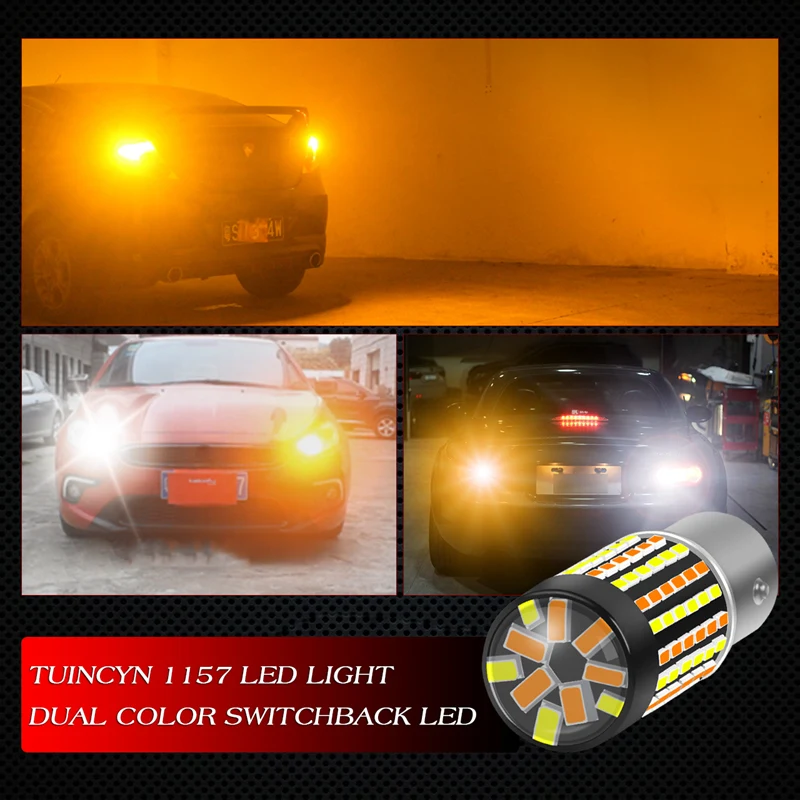 TUINCYN 2 шт. двухцветные 1157 BAY15D Светодиодные лампы для автомобилей переключение оранжевый/белый светодиодные указатели поворота с функцией DRL 1200Lm