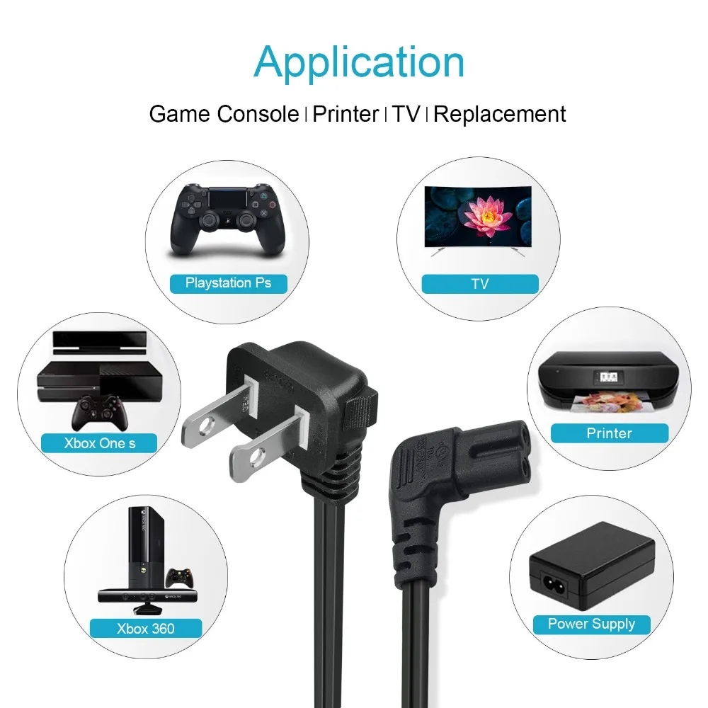 Универсальный 2 зубец угол шнур питания 6 футов NEMA 1-15P к IEC320 C7 Рисунок 8 Разъем AC ПИТАНИЕ кабель провода для Smart Monitor
