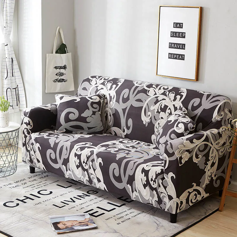 Цветочный принт серый все-покрытый эластичный нескользящий двойной Трехместный Чехол для дивана в том же стиле Наволочка винтажная серия чехол для мебели - Цвет: Color 6