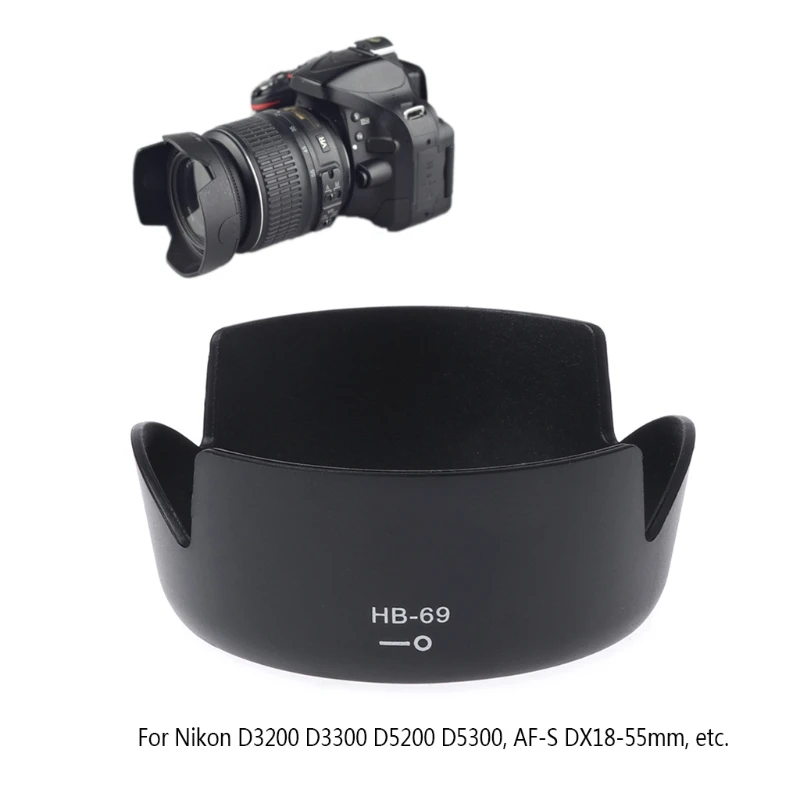 

HB-69 Bayonet Mount Camera Lens Hood For Nikon D3200 D3300 D5200 D5300 DX18-55mm