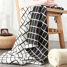 Черно-белое Клетчатое одеяло из хлопка, вязаные клетчатые одеяла для дивана, самолета, взрослых, покрывало на колено, одеяла, 120*180 см, домашний текстиль