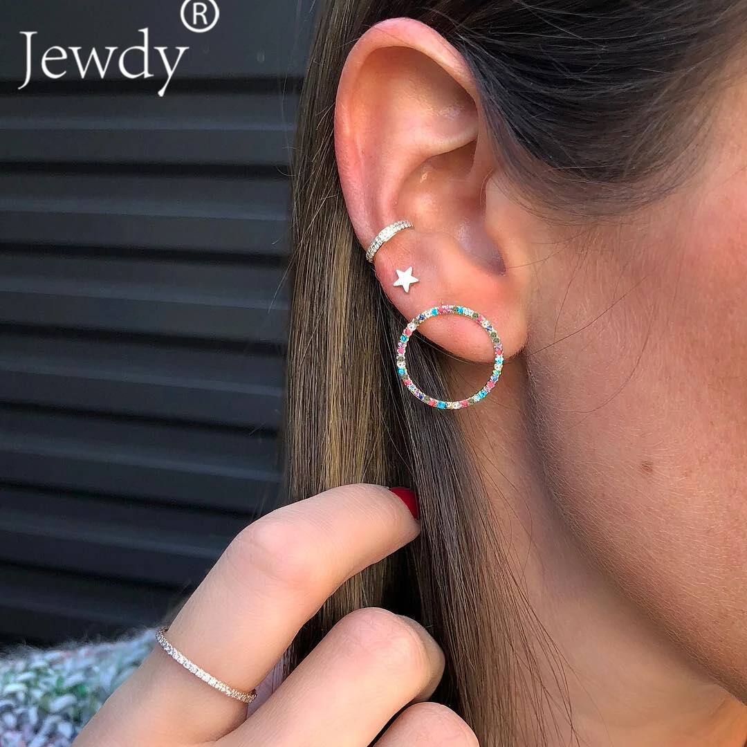 

3PCS Multicolored Crystal Circle Bohemian Stud Earring Set Boho Star Earrings for Women Jewelry 2019 Brincos Femme Ear Cuff