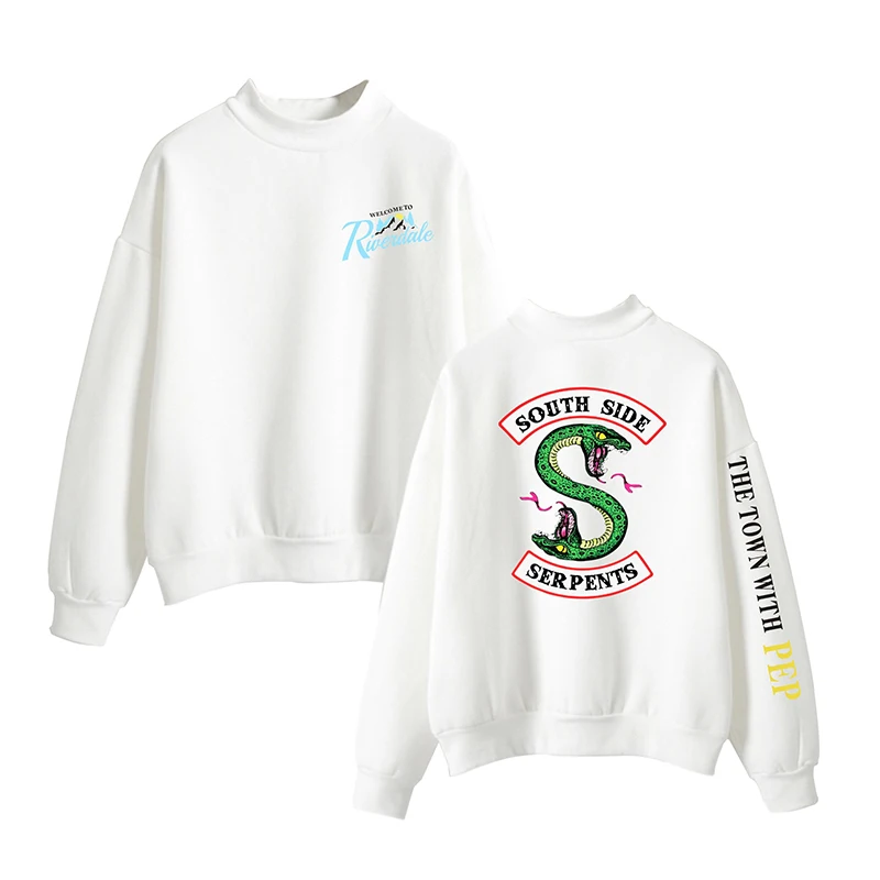 

Riverdale River Valley Town Double-headed Snake Personality Sleeve Print Fleece Turtleneck Sweater Loose