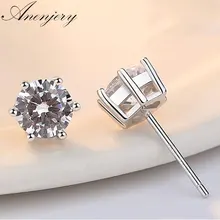 Anenjery, 925 пробы, серебряные серьги, классические, шесть когтей, циркониевые серьги-гвоздики для женщин и мужчин, oorbellen, Букле д 'ореиль, S-E34