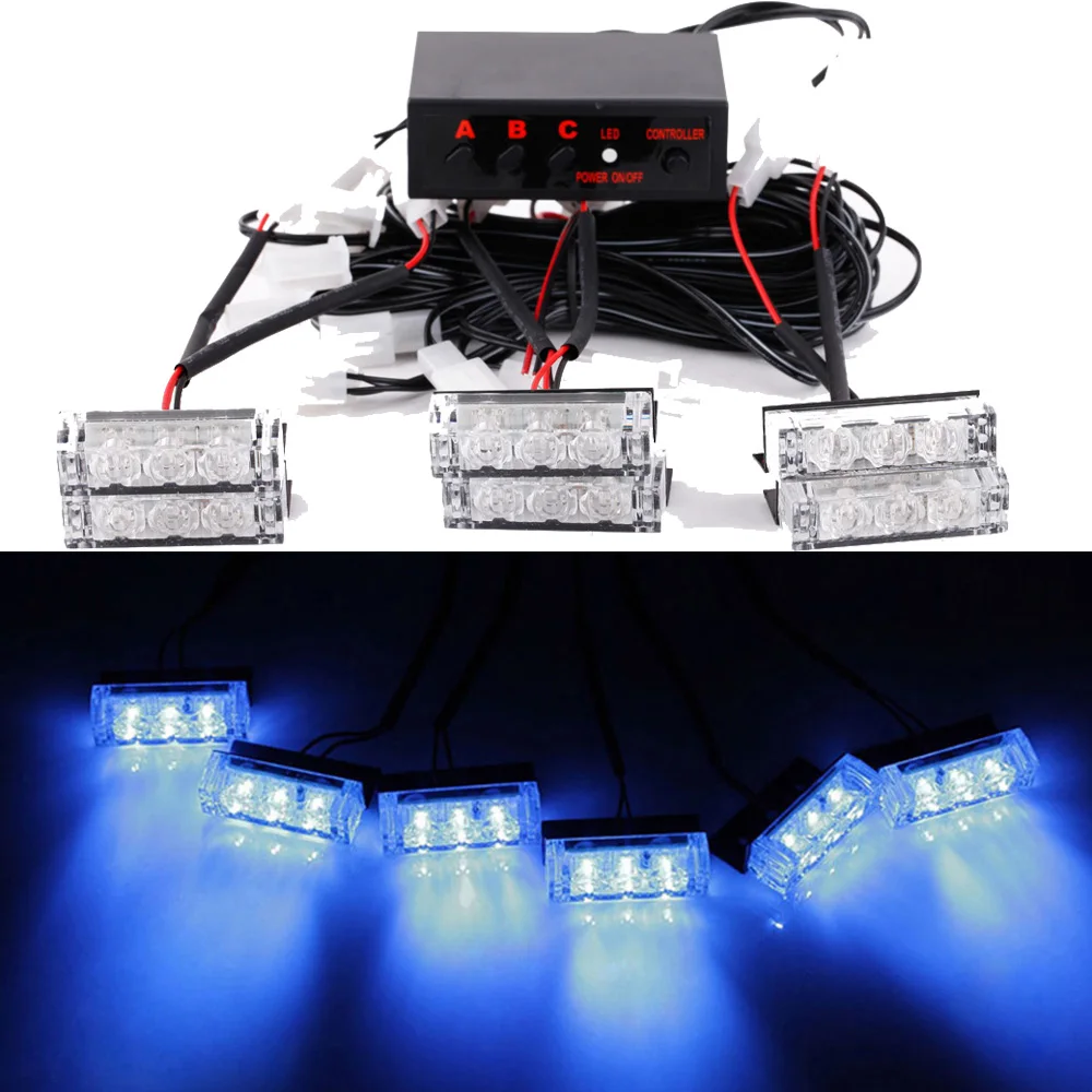 

Car Vehicle 12V 18 LED Hazard Blue Strobe Emergency Flashing Light Auto Truck Police LED Warning Light