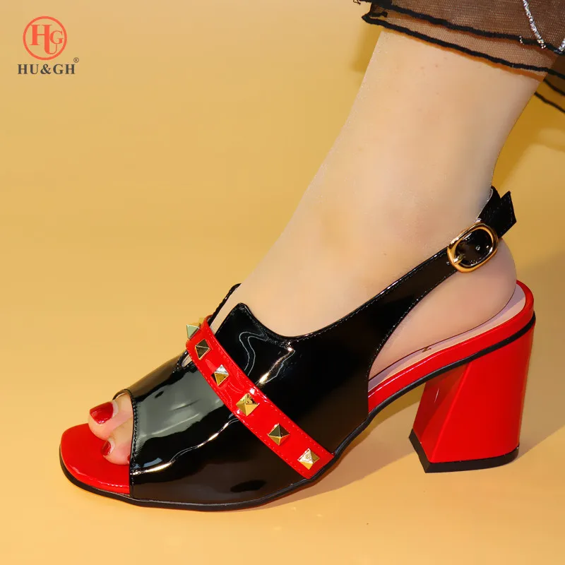 

2019 Summer African Sandals Red Color PU Leather Fashion Shoes Possible match Dinner bag set African Woman Shoes Without Bag