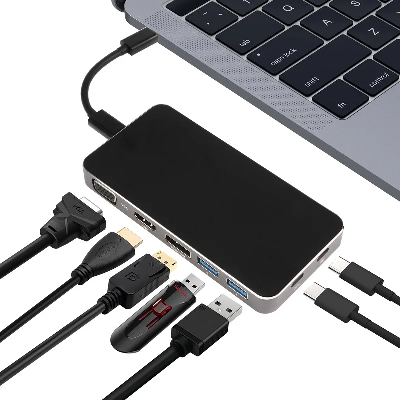 

DZLST USB C Dock Hub to HDMI DP VGA 1080P Video Type C PD Power Delivery Dual USB 3.0 Type C HUB 7 IN 1 for Samsung S8/S9 HTC 10