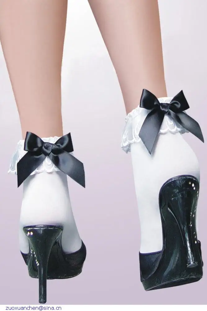 Sexy white ankle stockings with bow for womenlingerie clublingerie