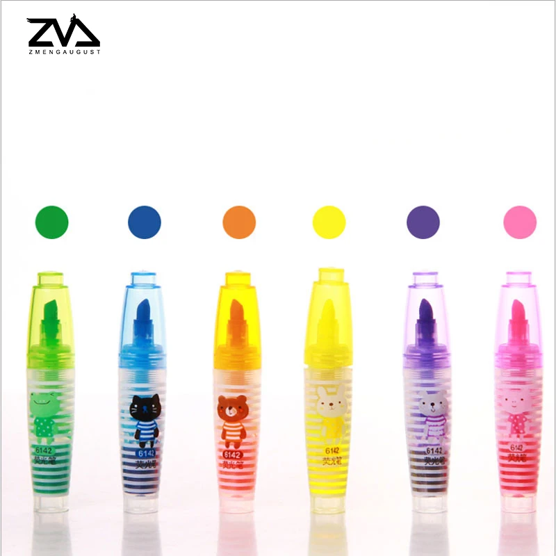 

6pcs/lot Lovely rainbow straight liquid type fluorescent pen marking canetas Learn office learning Kawai fluorescent pens