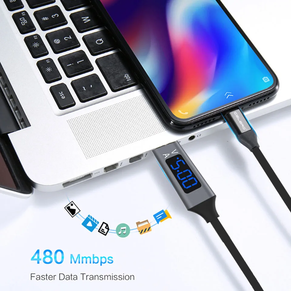 Светодиодный кабель Micro Usb type C с цифровым дисплеем, кабель для быстрой зарядки, кабель Usbc Kablo для samsung S10 S9 S8 huawei, зарядное устройство для телефона, кабель